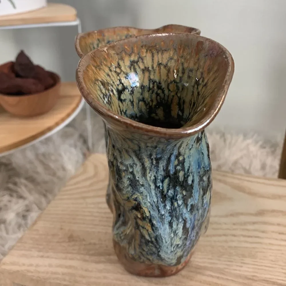 Stoneware Vase Handmade Double Bud Pottery Vase Decor
